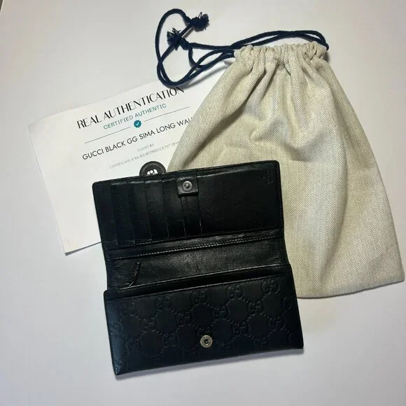Gucci GG Sima Guccissima Black Leather Long Contiental Wallet COA + Dustbag - Picture 3 of 6